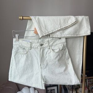 ZARA High-Rise White & Green Striped Pants, Size EUR 36 / US 4